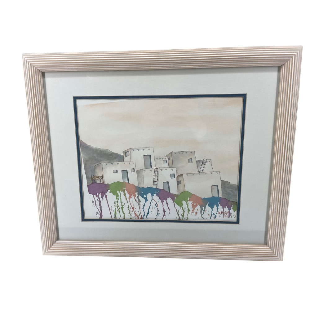 Signed Original Watercolor Painting Framed Southwest Adobe Village Art 1995 - Picture 7 of 16